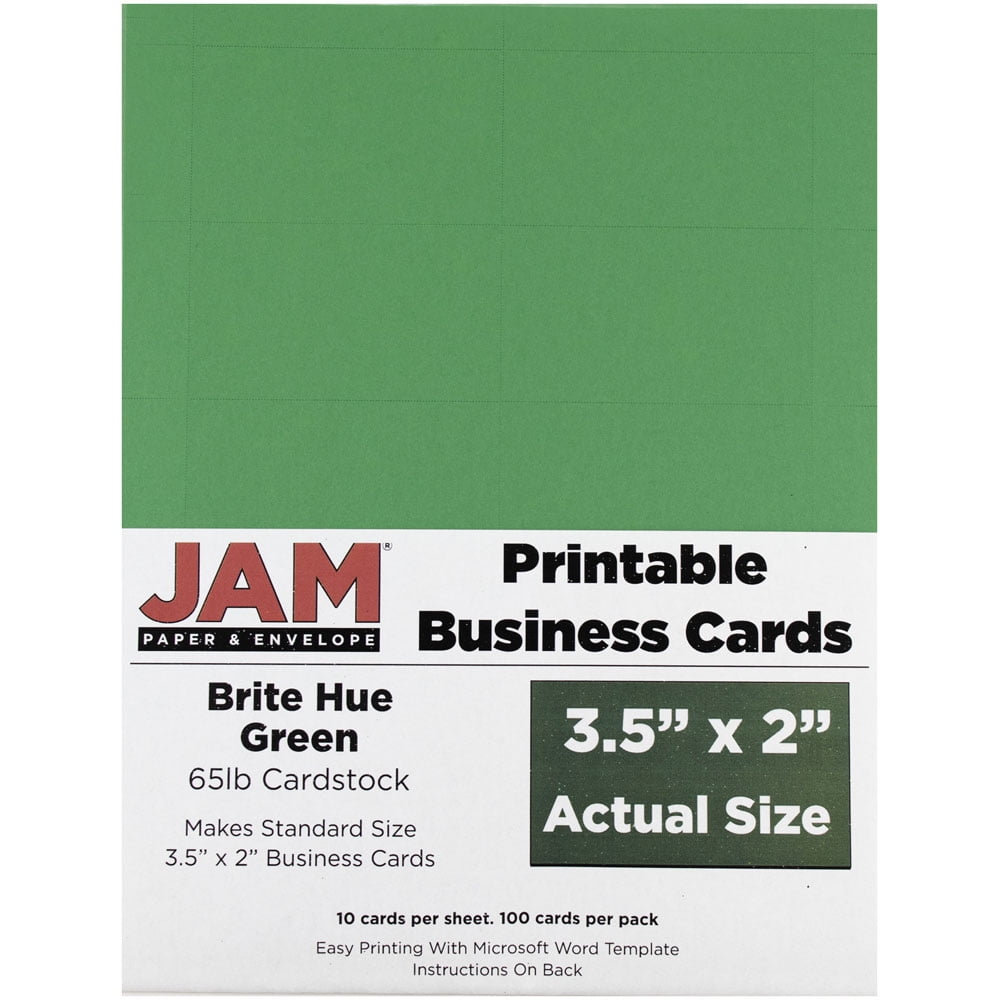 JAM PAPER & ENVELOPE JAM Paper Printable Business Cards, 3.5x2, Green, 100/Pack