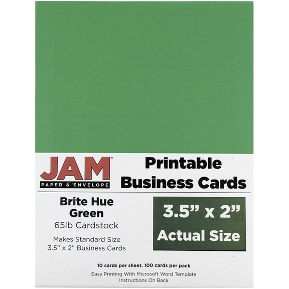 JAM Paper Printable Business Cards, 3.5x2, Green, 100/Pack