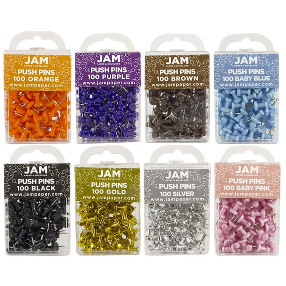 JAM Paper Push Pins, Assorted Pushpins, Set of 8