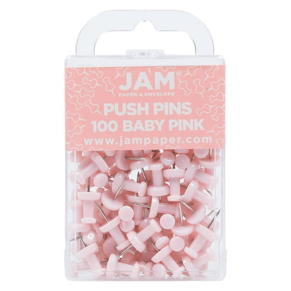 JAM Paper Push Pins, Baby Pink Pushpins, 100/Pack