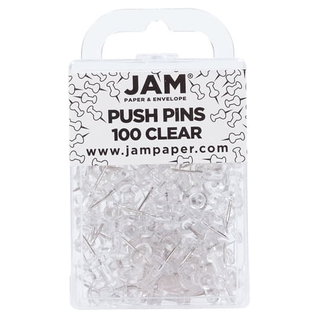 JAM Paper Push Pins, Clear, 1 inch, 2 Packs of 100