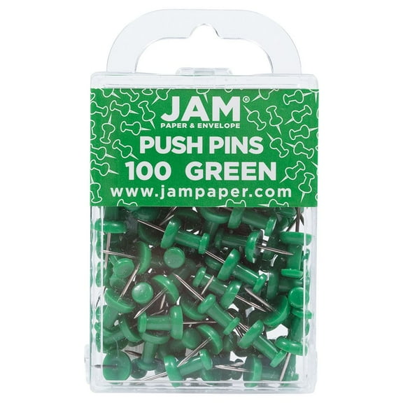 JAM Paper Push Pins, Green, 100/Pack