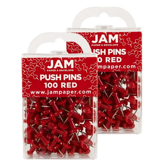JAM Paper Push Pins, Red, 2 Packs of 100