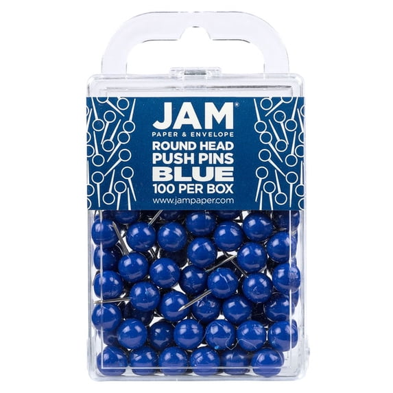 JAM Paper Push Pins, Round Head Map Thumb Tacks, Blue, 100/Pack ...