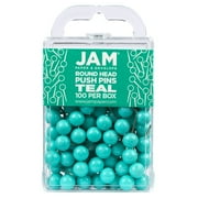 JAM Paper Push Pins, Round Head Map Thumb Tacks, Teal Blue, 100/Pack