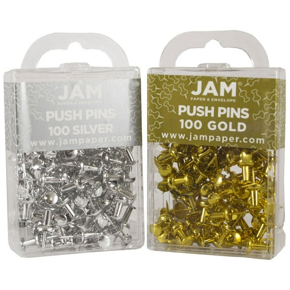 JAM Paper Push Pins, Silver and Gold, 200/Pack
