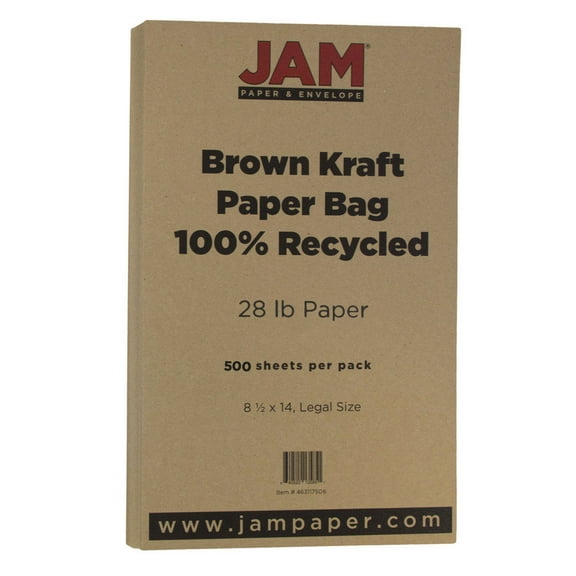 JAM Paper Recycled Legal Paper, 8.5x14, 500/Pack, 28lb Brown Kraft