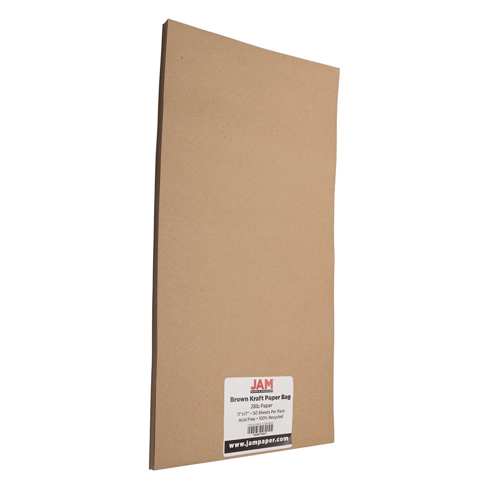 JAM Paper Recycled Paper, 11 x 17, 28lb, Brown Kraft, 50 per Pack