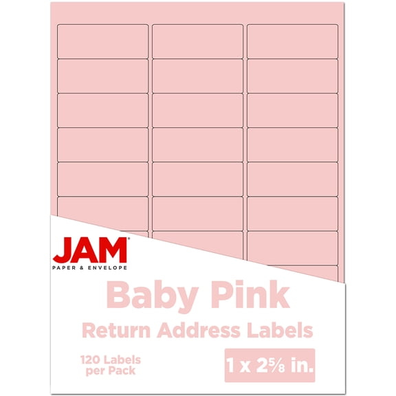 JAM Paper Return Address Labels, 1 x 2 5/8, Baby Pink Pastel, 120 per Pack
