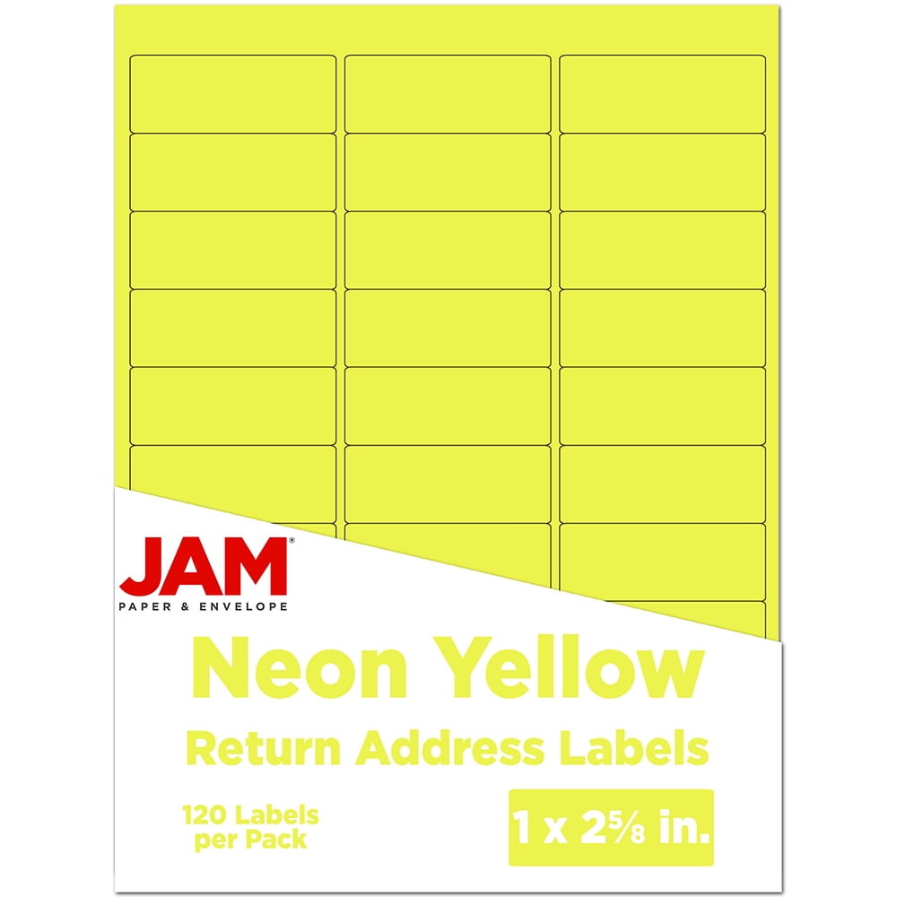 JAM PAPER & ENVELOPE JAM Paper Return Address Labels, 1 x 2 5/8, Neon Yellow, 120 Shipping Labels/Pack