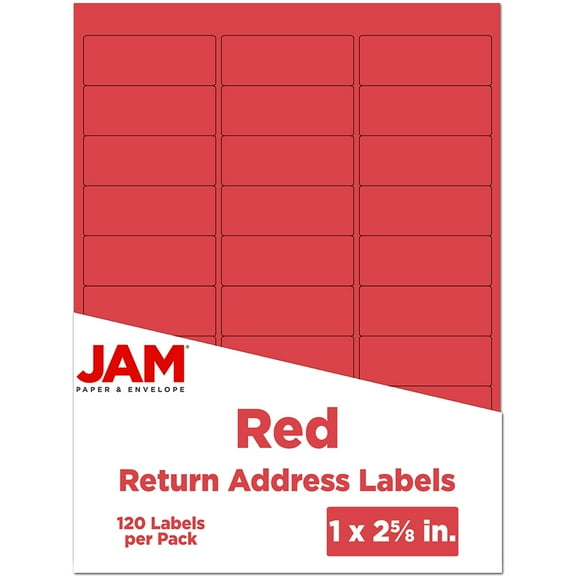JAM Paper Return Address Labels, 1 x 2 5/8, Red, 120 per Pack