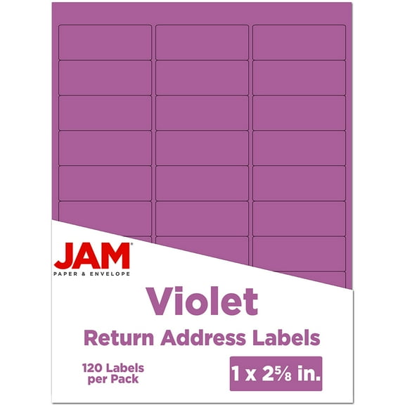 JAM Paper Return Address Labels, 1 x 2 5/8, Violet Purple, 120 per Pack