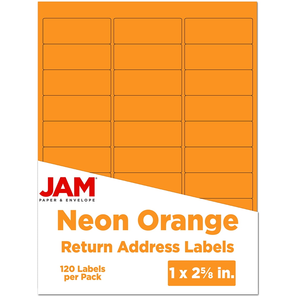 JAM Paper Return Address Labels, Standard Mailing, 1 x 2 5/8, Neon Orange, 120 per Pack