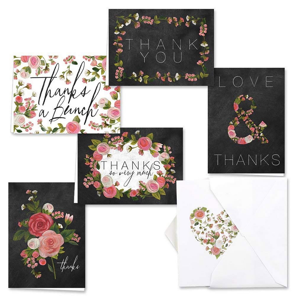 JAM Paper Rosy Floral Design Blank Thank You Greeting Cards /w ...