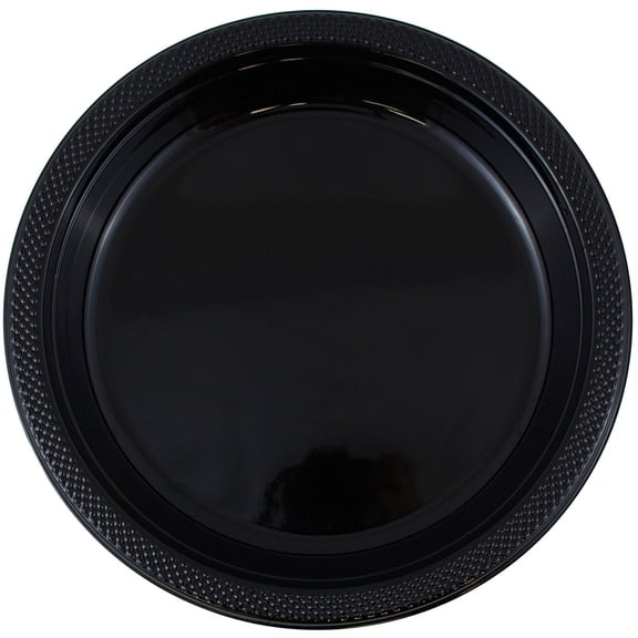 JAM Paper Round Plastic Party Plates, Black, 20 per Pack, Small, 7"
