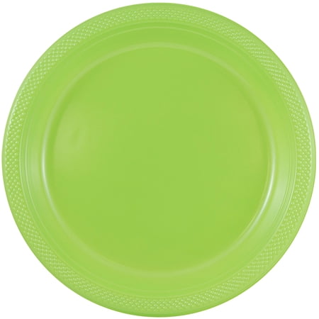 JAM Paper Round Plastic Party Plates, Lime Green, 20 per Pack, Medium, 9"