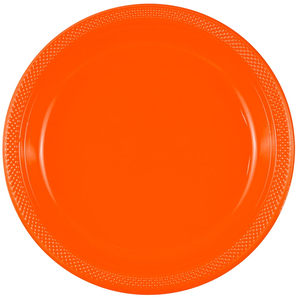 JAM Paper Round Plastic Party Plates, Medium, 9 inch, Orange, 20 per Pack