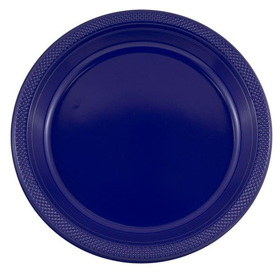 JAM Paper Round Plastic Party Plates, Navy Blue, 20 per Pack, Large, 10.25"