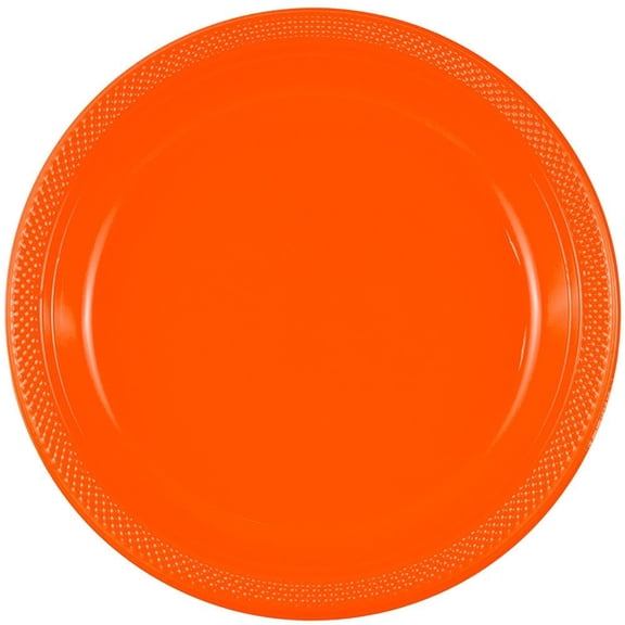 JAM Paper Round Plastic Party Plates, Orange, 20 per Pack, Large, 10.25"