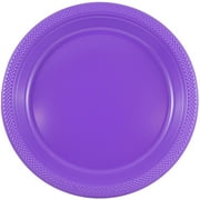 JAM Paper Round Plastic Party Plates, Purple, 20 per Pack, Medium, 9"