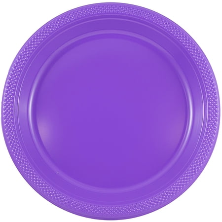 JAM Paper Round Plastic Party Plates, Purple, 20 per Pack, Medium, 9"