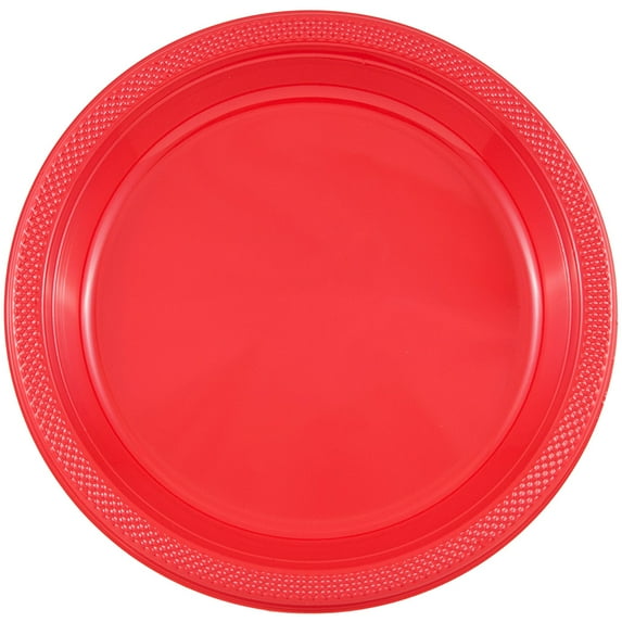 JAM Paper Round Plastic Party Plates, Red, 20 per Pack, Small, 7"
