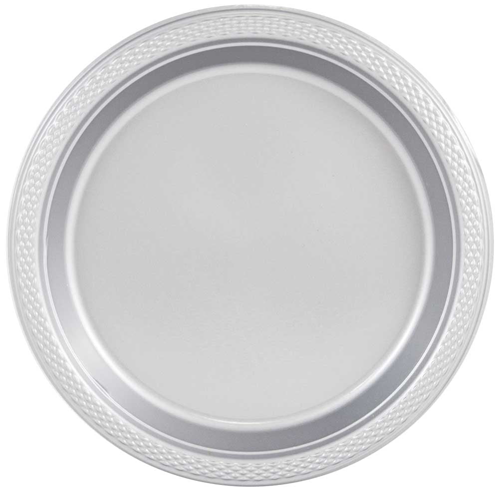 Silver Round Plastic Party Plates, 7-inch, Pack of 20