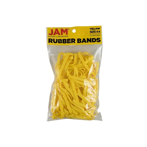 JAM Paper Multi-Purpose #64 Rubber Bands 3.5" x .25" Non-Latex Yellow 100/Pack (33364RBYE)