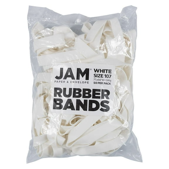 JAM Paper Rubber Bands, White, Size 107, 50 Per Pack