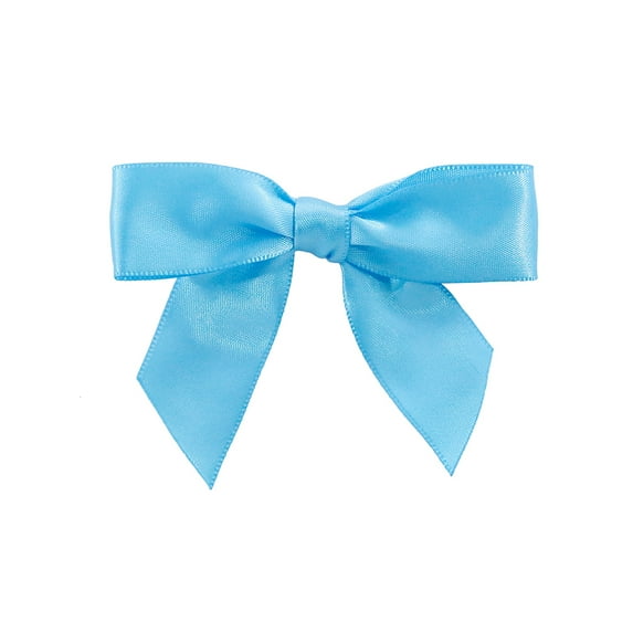JAM Paper Satin Twist Tie Bows, Turquoise Blue, 7/8 in, 100/Pack