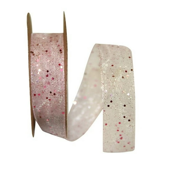 JAM Paper Sheer Glitter Ribbon, 5/8 Inches x 25 Yards, Pink, Sold Individually