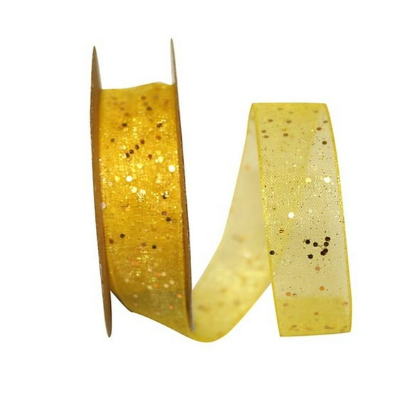 JAM Paper Sheer Glitter Ribbon, 5/8 Inches x 25 Yards, Yellow, Sold Individually