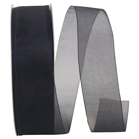 JAM Paper Sheer Ribbon, Black, 1.5 in x 100 yd, 1/Pack