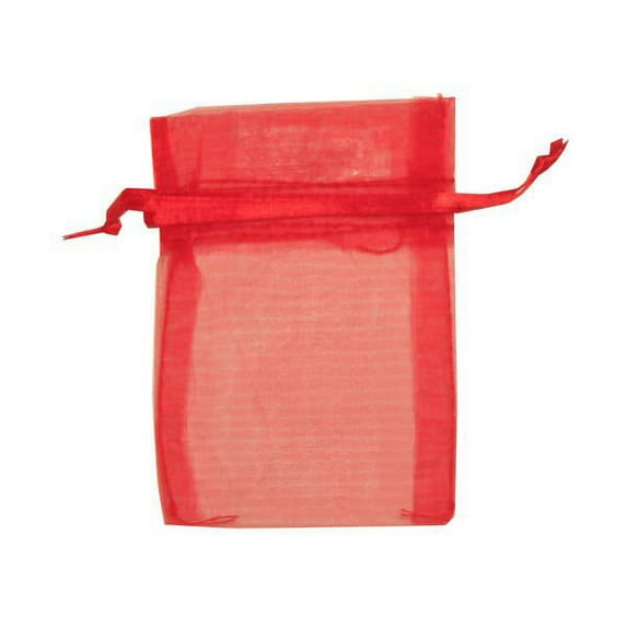 JAM Paper Sheer String Tie Gift Bags, 3 x 4, Red, 12/Pack