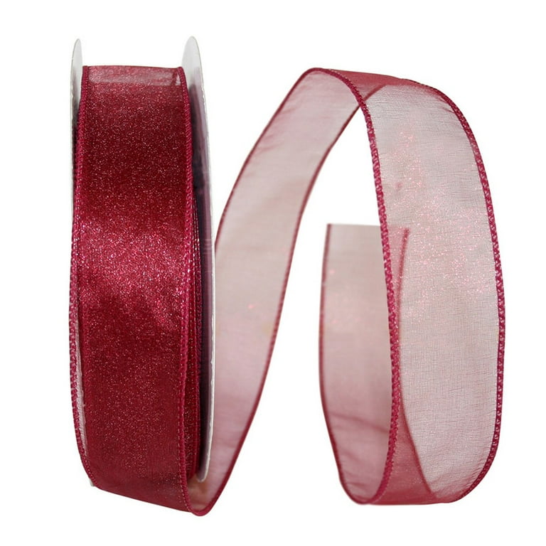 JAM Paper Sheer Wired Ribbon, 1 1/2 Inches x 50 Yards, Burgundy, 1
