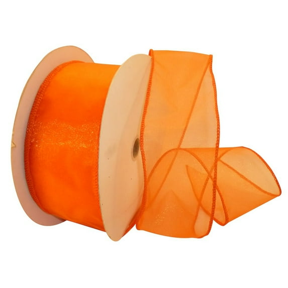 JAM Paper Sheer Wired Ribbon, 2 1/2 Inches x 50 Yards, Orange, 1/Pack