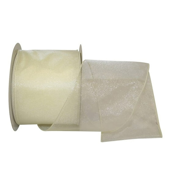JAM Paper Sheer Wired Ribbon, 4 In x 30 Yards, Ivory, 2/Pack