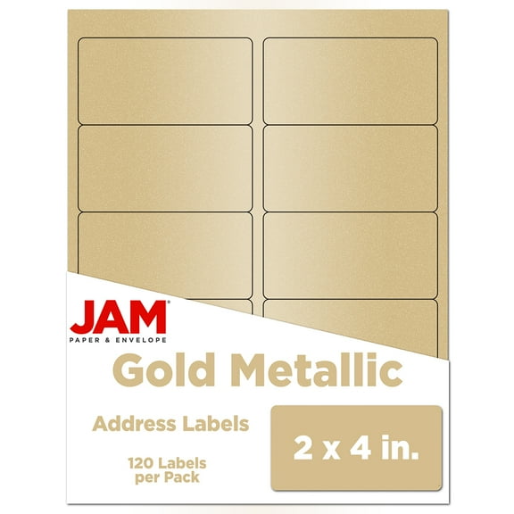 JAM Paper Shipping Address Labels, 2 x 4, Gold Metallic, 120/Pack