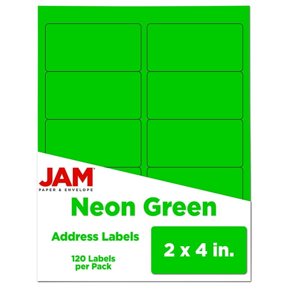 JAM Paper Shipping Address Labels, 2 x 4, Neon Fluorescent Green, 120/Pack