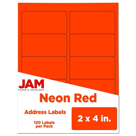 JAM Paper Shipping Address Labels, 2 x 4, Neon Fluorescent Red / Orange, 120 per Pack