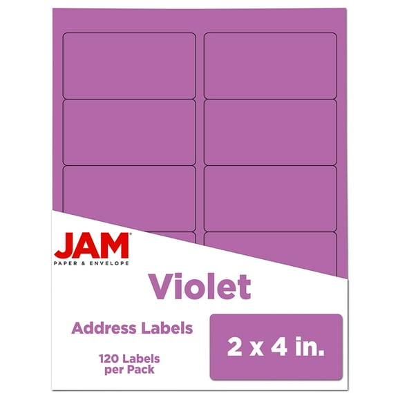 JAM Paper Shipping Address Labels, 2 x 4, Purple, 120 per Pack