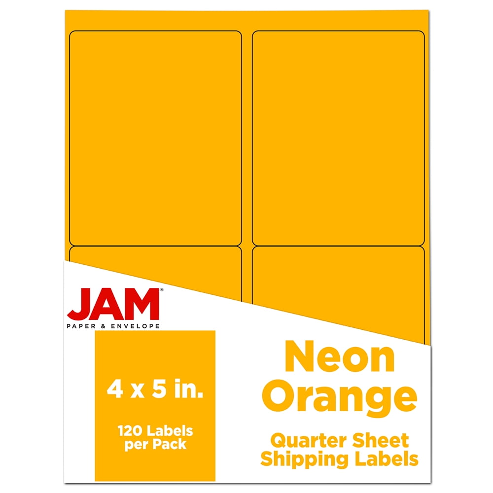 JAM Paper Shipping Address Labels, 4 x 5, Neon Orange, 4 Labels per Page/120 Total