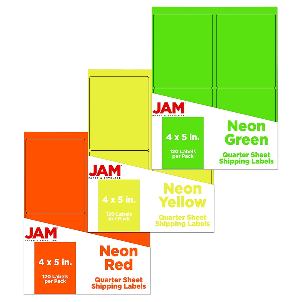 JAM Paper Shipping Address Labels, Extra Large, 4 x 5, Assorted Neon