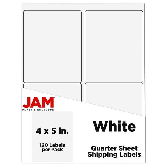 JAM Paper Shipping Address Labels, Extra Large, 4 x 5, White, 4 Labels per Page/120 Labels Total