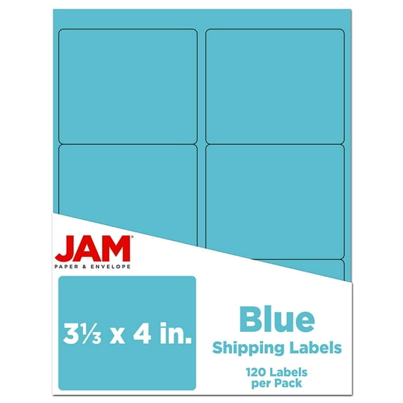 JAM Paper Shipping Address Labels, Large, 3 1/3 x 4, Blue, 120 per Pack