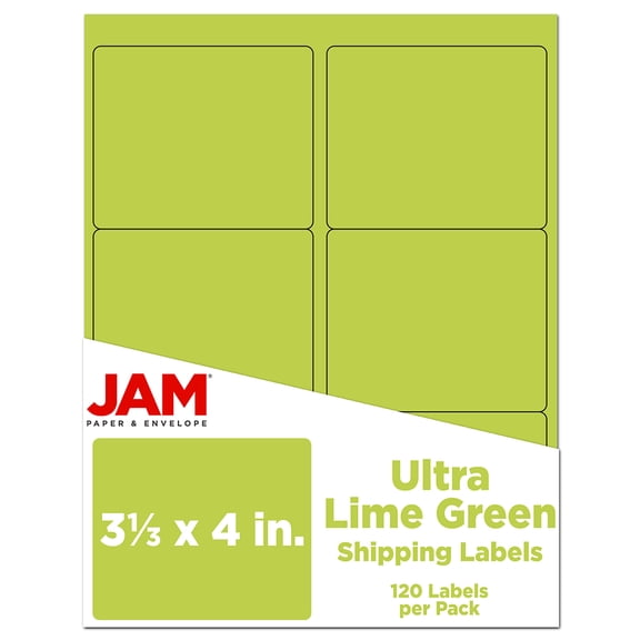 JAM Paper Shipping Address Labels, Large, 3 1/3 x 4, Lime Green, 120 per Pack