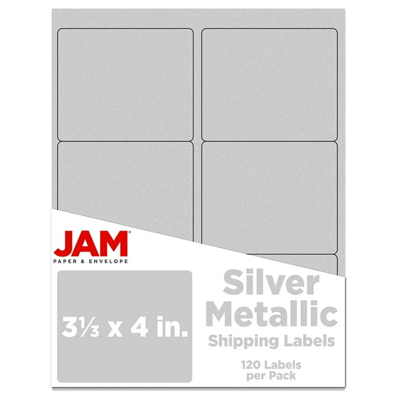 JAM Paper Shipping Address Labels, Large, 3 1/3 x 4, Metallic Silver, 120 per Pack
