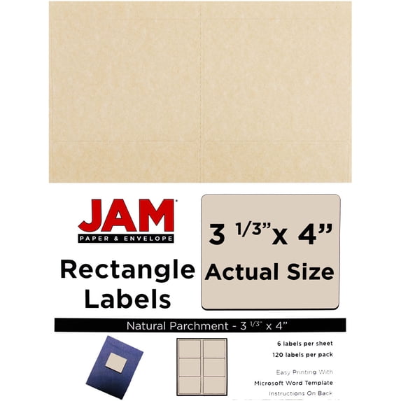 JAM Paper Shipping Address Labels, Large, 3 1/3" x 4", Natural Parchment, 120/pack