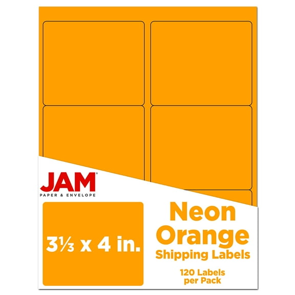 JAM Paper Shipping Address Labels, Large, 3 1/3 x 4, Neon Fluorescent Orange, 120 per Pack