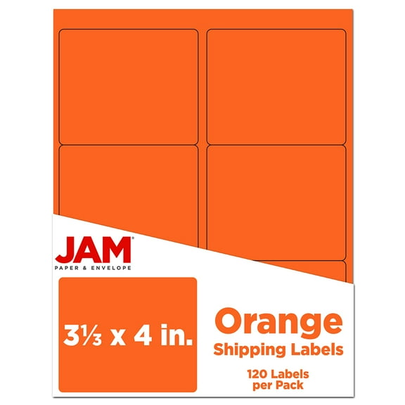 JAM Paper Shipping Address Labels, Large, 3 1/3 x 4, Orange, 120/Pack